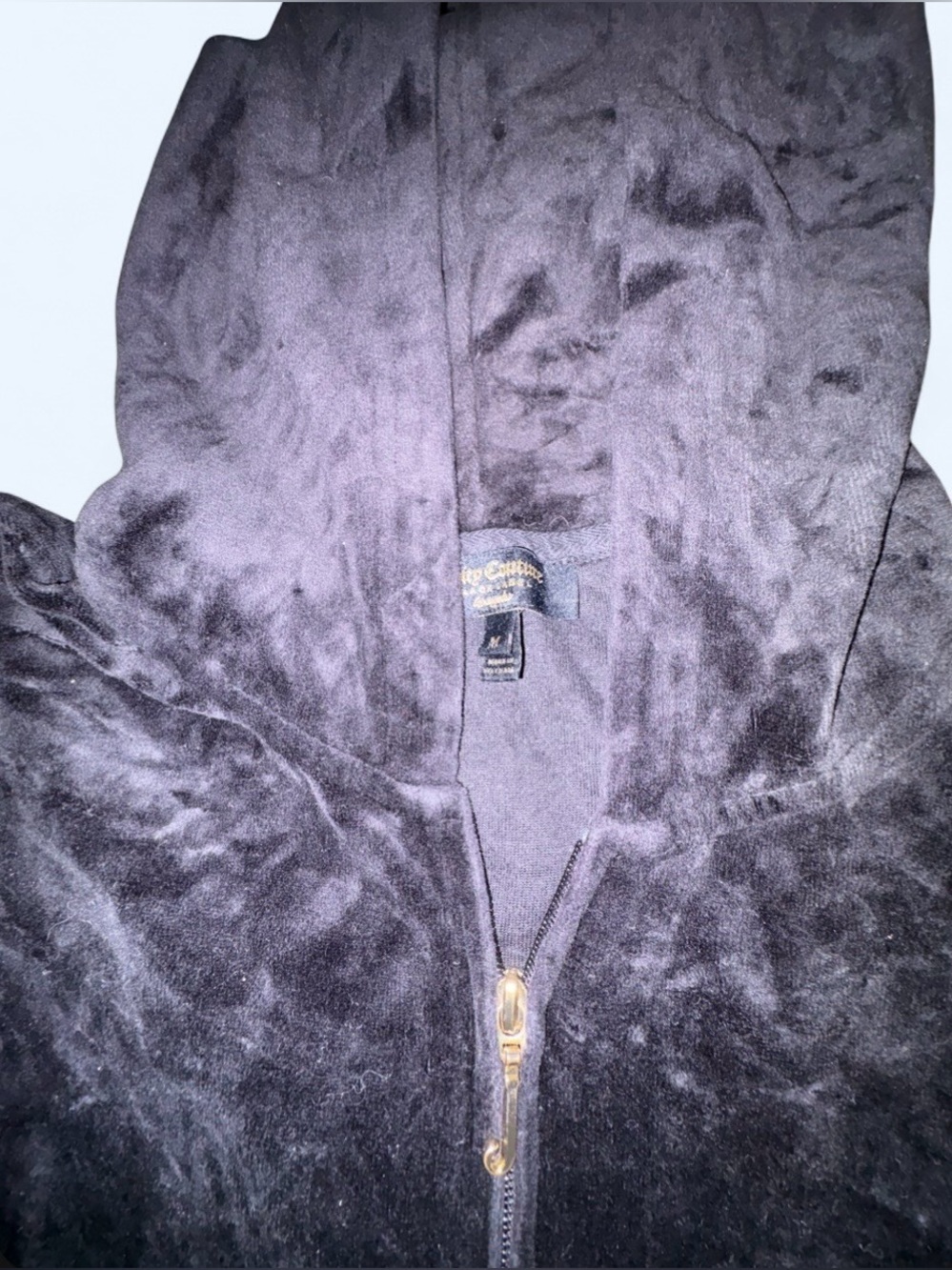 Juicy Couture AUTHENTIC VINTAGE Black Logo Velour Zip Up Hoodie Size M - Picture 7 of 8